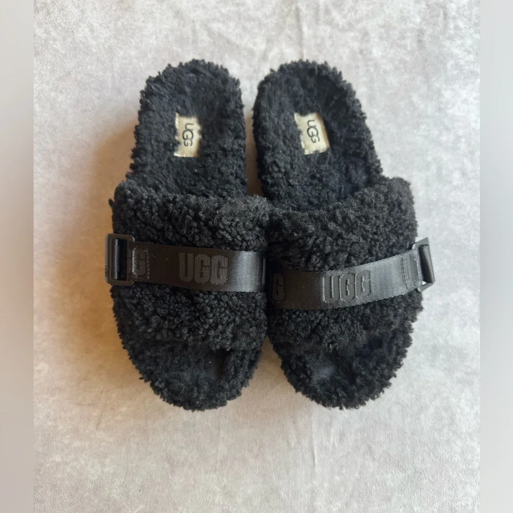UGG Black Fleece Slide Sandals